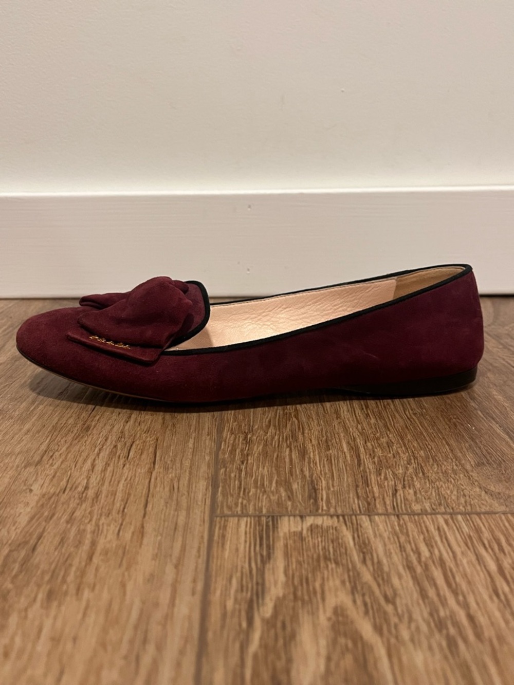 PRADA Red-burgundy-hued Suede Bow Flats/Smoking Slippers - Picture 10 of 15
